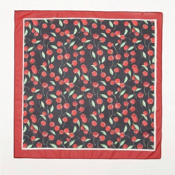 Cherry Print Black and Red Scarf P8 - Picture 2 of 6